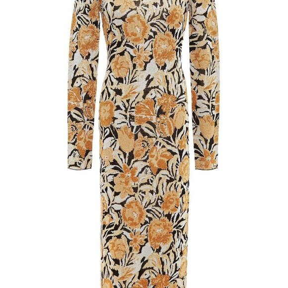 NEW PACO RABANNE Metallic Jacquard-knit Turtleneck Midi Dress - Picture 3 of 12